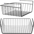 Tebery 2 Pack Black Under Shelf Wire Basket, Hanging Storage Baskets Under Cabinet Add-on Storage Racks, Slide-in Baskets Organizer for Kitchen Pantry Desk Bookshelf