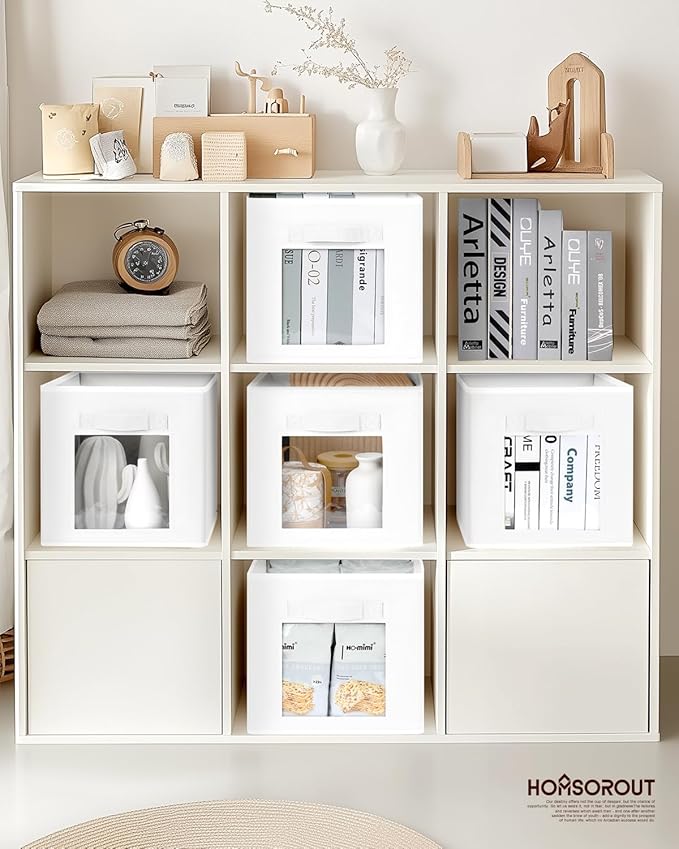 Storage Cube 11 Inch - Cube Storage Bins with Window, Closet Storage Baskets with Handle, Fabric Bins for Closet, Shelves, Toys, Clothes, Set of 10, White