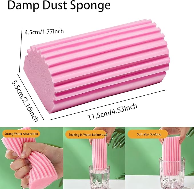 Damp Clean Duster Sponge 4 Pack Household Cleaning Sponges Reusable Dusting Sponge for Brushing Blind Glass Vents Window Mirrors Baseboards