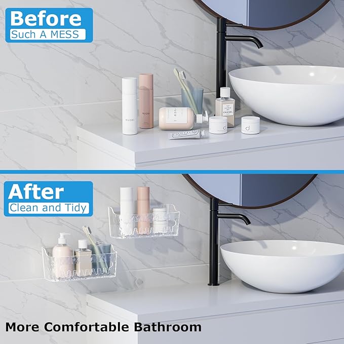 Lsnisni Shower Caddy Acrylic 3 Pack, Adhesive Clear Shower Organizer, Plastic Bathroom Shelves with Self Adhesive Tape, No Drilling, Wall Mounted for Bathroom Storage & Kitchen