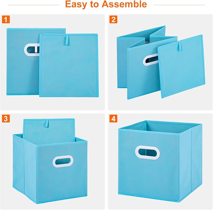 Stero Fabric Storage Bins 6 Pack Fun Colored Durable Storage Cubes with Plastic Handles Foldable Cube Baskets for Home, Kids Room, Closet and Toys Organization Multi Colored
