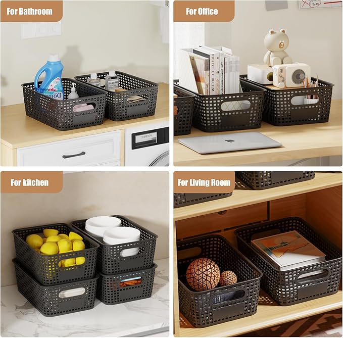 8 PCS Plastic Storage Baskets with Lids, Stackable Storage Bins with Lids & Labels for Organizing, Small Storage Bins for shelves, Office, Drawer, Cabinet & Pantry,Nursery Organization,10.2*7.2*4.1In