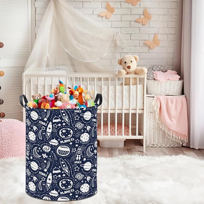 19.7" Laundry Basket,Dirty Clothes Hamper,Waterproof Storage Bin,Room Decor,Gift Baskets,Nursery Hamper(Space Stars)