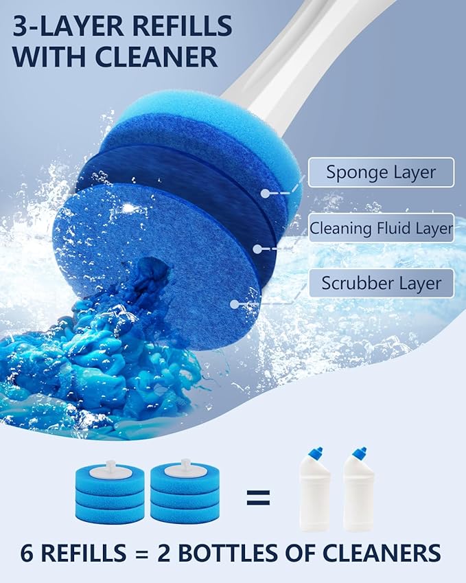 Leebein Electric Toilet Brush and Holder Set, 2025 New Toilet Bowl Scrubber Kit with 8 Replaceable Brush Heads, Disposable Toilet Brush with 6 Wand Cleaner Refills, 2 Pcs Crevice Cleaning Brush
