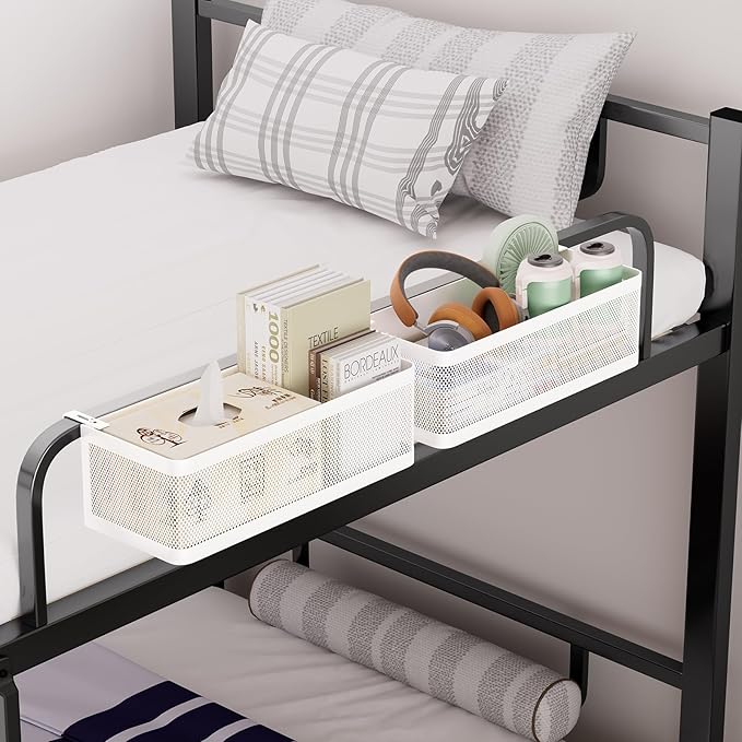 Bedside Caddy Shelf for Bunk Bed & Dorm, Adjustable Bunk Bed Caddy Holder for Top Bunk, Rails, Cribs, Bedside Shelf Organizer for Phone/Books/Drinks (White, L(L11in*W4.9in*H3.93in))