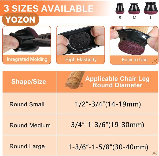 Chair Leg Floor Protectors for Hardwood Floors Felt Furniture Pads Silicone Caps Anti-Scratch Reduce Noise Round 16 Pack Black Round Small Fit 1/2" to 3/4" (14-19mm)