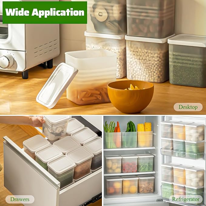 3 Pack Refrigerator Organizer Box with Lid, Plastic Refrigerator Side Door Storage Containers, Space-Saving Organizer Bins for Refrige, Refrige Drawers for Fruit and Vegetable (Clear, S×3)