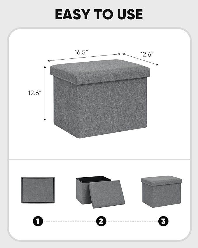 B FSOBEIIALEO Folding Storage Ottoman Cube Linen Ottomans for Living Room, Bedroom, Home Office, Dorm Storage Footrest Grey 16.5"x12.6"x12.6"