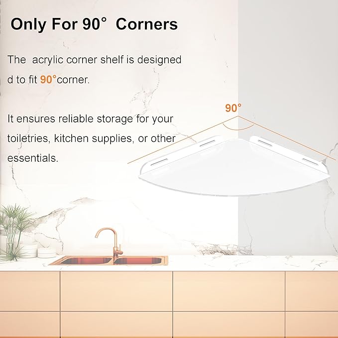 Acrylic Corner Shelves, Adhesive Shelf, Shower Caddy Organizer for Home Decor,Clear Shower Shelf,No Drilling Wall Mounted Bathroom Shelves (Clear 10 inch 2 set)