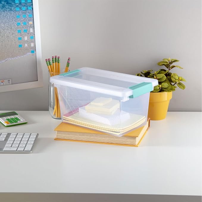 Sterilite 4-Pack Clip Box, Stackable Clear Plastic Bins with Latching Lids, Medium - Writing, Arts or Crafts Supplies Storage Containers for Home, Office, Classroom and Workshop Organization