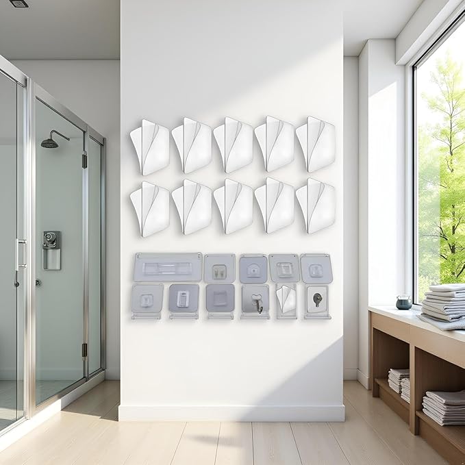 Jowxsx 10Pcs Transparent Wall Mounted Replacement Sticky Pads Shower Caddies for Kitchen Bathroom Shower Caddy Organizer Rack Holder Nail Free Adhesive Hooks (Double-Sided Sticker)
