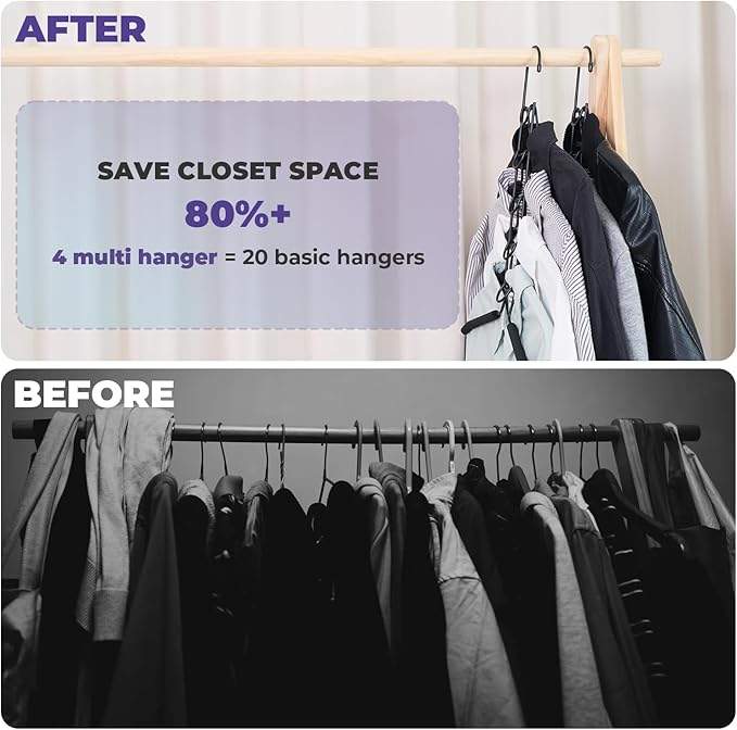 Shirt Hangers Space Saving, 5 in 1 Multi Layer Clothes Hanger with Non-Slip Foam Padded, Heavy Duty Metal Thick Magic Closet Organizers and Storage for Coat, Sweater, T-Shirt, 4 Pack (Black)
