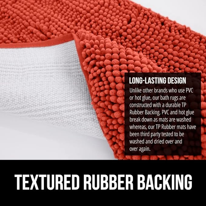 GORILLA GRIP Bath Rug Mat 30x20, Thick Soft Absorbent Chenille, Quick Dry Microfiber Mats, Rubber Backing Washable Shower Floor Rugs, US Designed Bathroom Bathmat Accessories, Decor, Sunset Orange