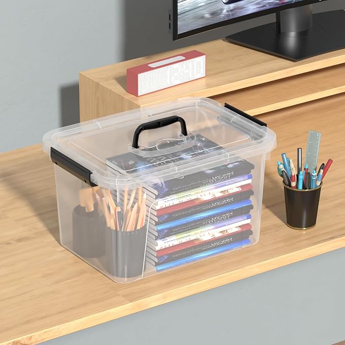 Knifefish Clear Plastic Storage Containers Bins Boxes with Lids and Handles, 10.5 L Clear Storage Latch Box, 4 Packs
