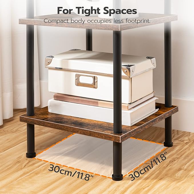 HOOBRO 6-Tier Corner Shelf, Corner Square Rack Display Shelf, Tall Storage Rack Plant Stand, Bookcase for Small Spaces, Living Room, Home Office, Kitchen, Rustic Brown and Black BF55CJ01