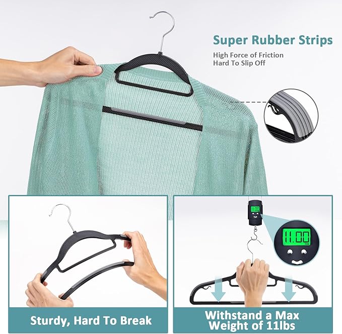 LMTrystFit 30-Pack Plastic Clothes Hangers, Space Saver, Non Slip, 360° Swivel Hook, 0.2 Inches Slim, Sturdy Heavy Duty Coat Hangers, Durable Hangers for Suits, Black and Dark Gray