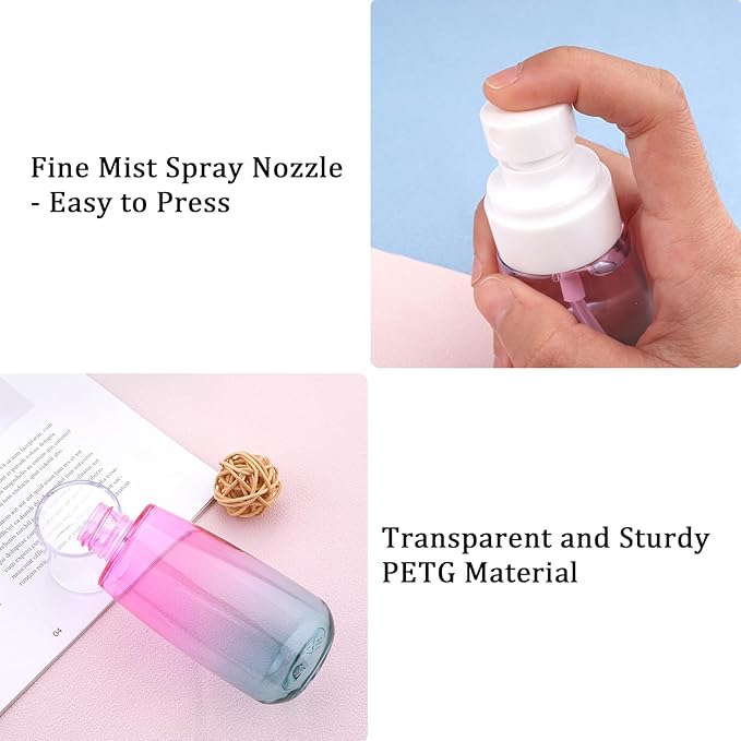 Cosywell Fine Mist Spray Bottles TSA Approved 3.4oz 100ml 8 Pack Leak Proof Travel Spray Bottle Empty Small Spray Bottles for Perfume Essential Oils Toners Rose Water Cosmetics （8PCS-4Colors）
