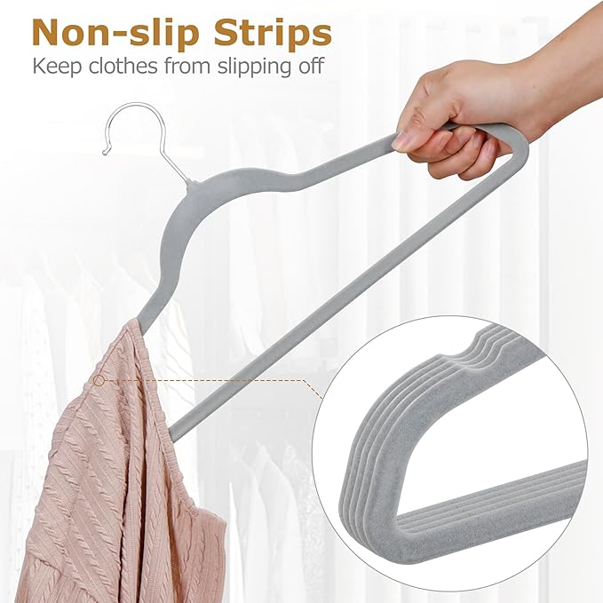 ZENSTYLE 100 Pack Ultra Thin Velvet Hangers - Non Slip Clothes Suit Hangers, 360 Degree Swivel Hook, Velvet Flocked Surface