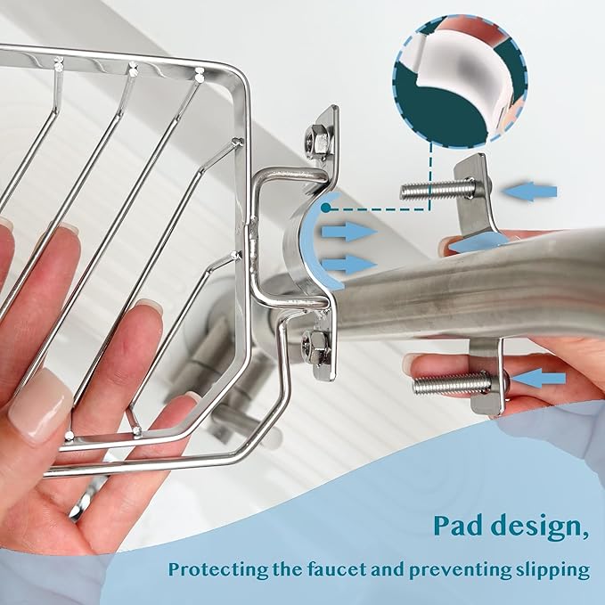 Shower Caddy, Bathroom Organizers and Storage, Kitchen Utensil Holder, Sink Accessories, Over the Sink Shelf, Kitchen Caddy Sponge Holder, Organizer for Square Faucet (SQUARE LEFT)