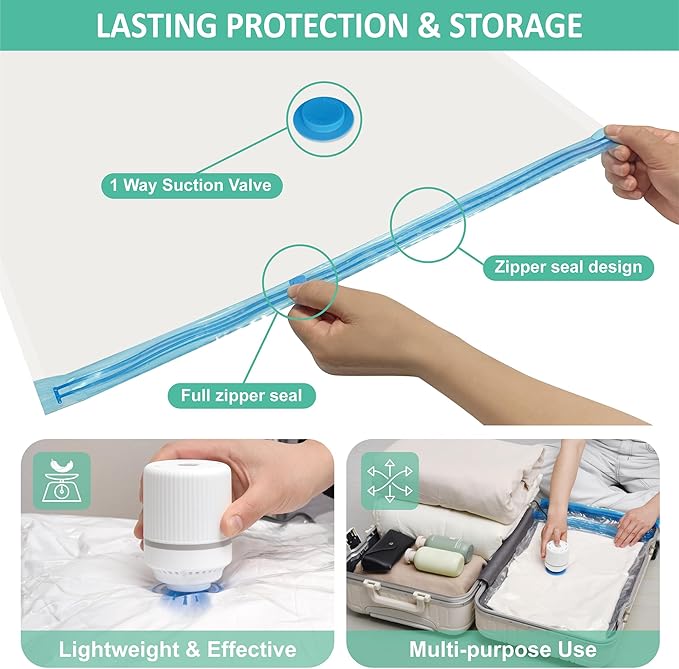 Cozy Essential 20 Pack Vacuum Storage Bags with Electric Pump, Vacuum Seal Space Saver Bags Compression for Clothing, Pillows, Blanket, Bedding, Comforters