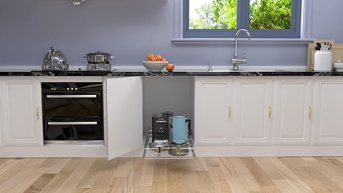 ROOMTEC Pull Out Cabinet Organizer, Cabinet Pull Out Shelves 11" W x 18" D, Heavy Duty Cabinet Drawers Slide Out Kitchen Cabinet Organizers Storage Shelf