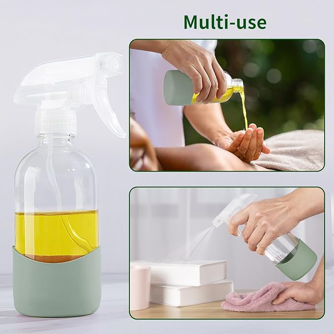 HOMBYS 8 Oz Empty Clear Glass Spray Bottles with Silicone Sleeve Protection Refillable Containers for Cleaning Solutions, Essential Oils, Misting Plants - Quality Sprayer - 1 Pack Boston Bottles