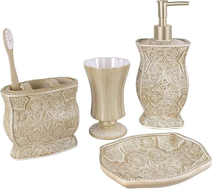 Creative Scents Victoria Hand Soap Dispenser for Bathroom - Decorative Countertop Lotion Dispenser - Dish Soap Dispenser for Liquid Soap and Lotion with Durable Pump (Beige)