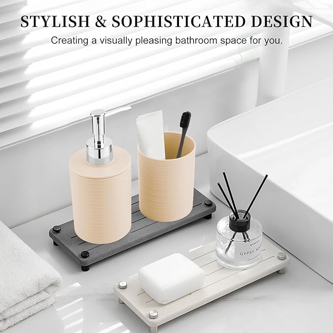 2 Piece Bathroom Accessory Set, Bathroom Accessories Set Include Soap Dispenser and Toothbrush Holder for Modern Bathroom Decor