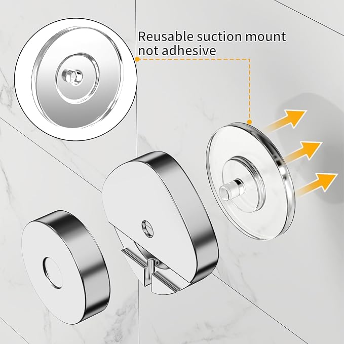 ZUNTO Silver Suction Cup Shower Caddy - 3pcs Reusable Shower Shelf Organizers with Soap Holder and Hooks - No Drilling Bathroom Shelves for Shampoo