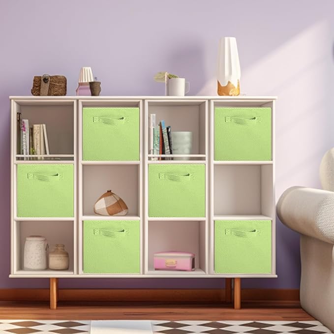 ShellKingdom Storage Bins, Foldable Fabric Storage Cubes And Cloth Storage Organizer Drawer For Closet And Toys Storage, 6 Pack (Green)