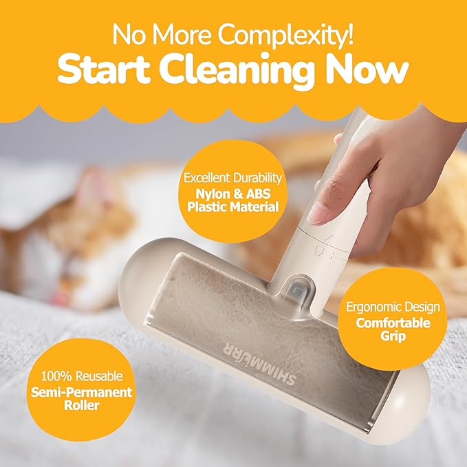 SHIMMURR Reusable Pet Hair Remover - Lint Roller for Dog & Cat Fur - for Furniture, Carpet, Clothing - Detachable Handle (Apricot (Light Beige))