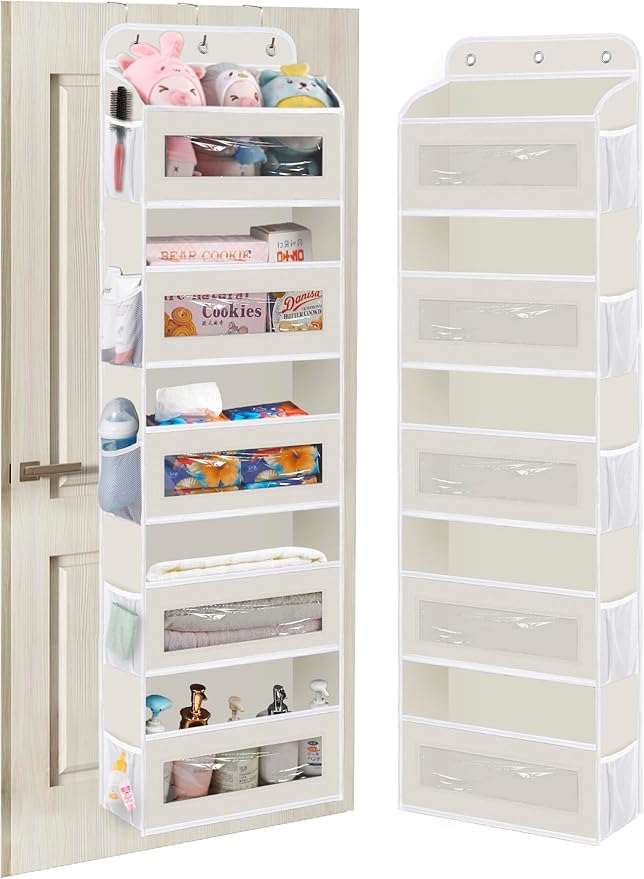 Over The Door Organizer, 5 Shelves Closet Door Hanging Organizer with 10 Mesh Pockets, Nursery Closet Organizer, Baby Essentials, Dorm Room Essentials for Girls