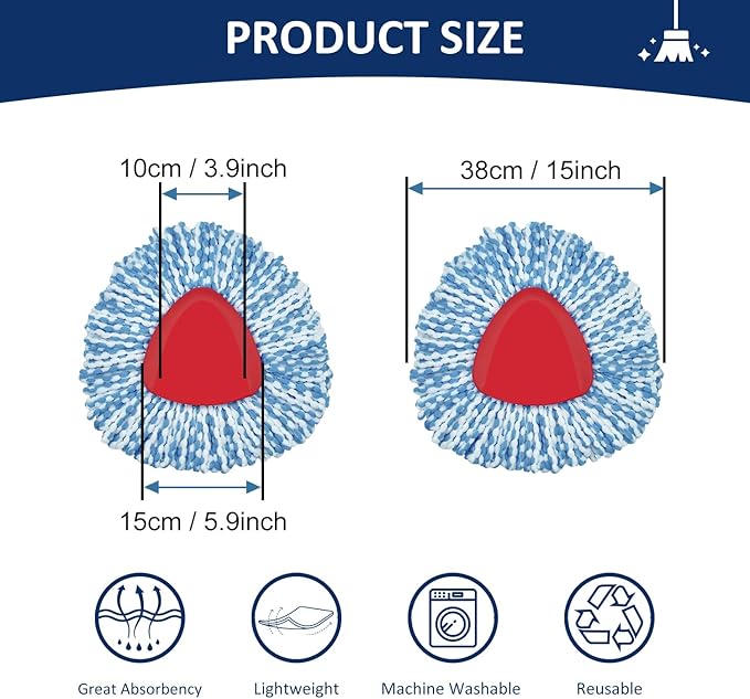 4 Pack Mop Head Replacement Compatiable with Oceda EasyWring,Mopping Refill Replace Head for EasyWring Spin Mop 1 Tank systerm - Microfiber, Easy to Replace,Deep Floor Cleaning and Machine Washable