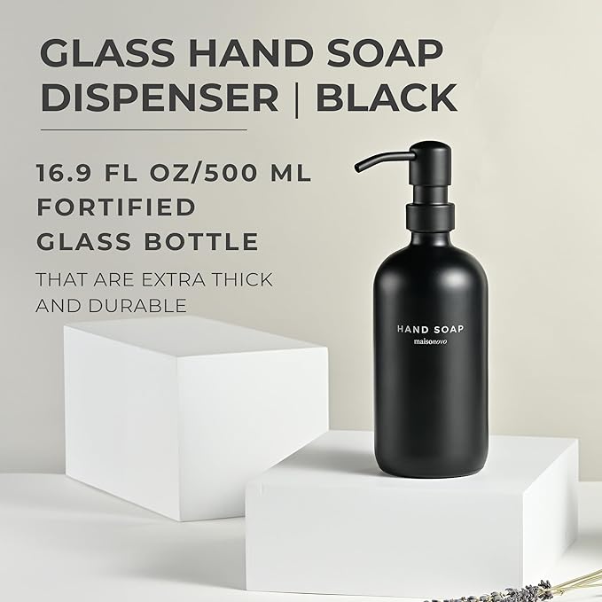 MaisoNovo Soap Dispenser 1-Piece Set | 16.9oz Black Bottles with Black Plastic Pumps