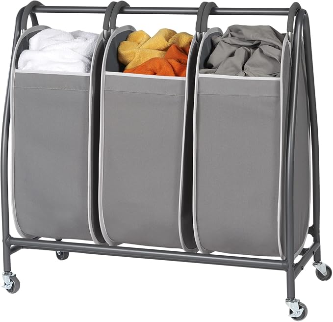 Neatfreak Triple Laundry Hamper Sorter - Rolling Laundry Cart With Wheels & 3 x removable Dirty Clothes Hamper Totes With EVERFRESH Tech For Towels, Blankets & Bathroom Organization