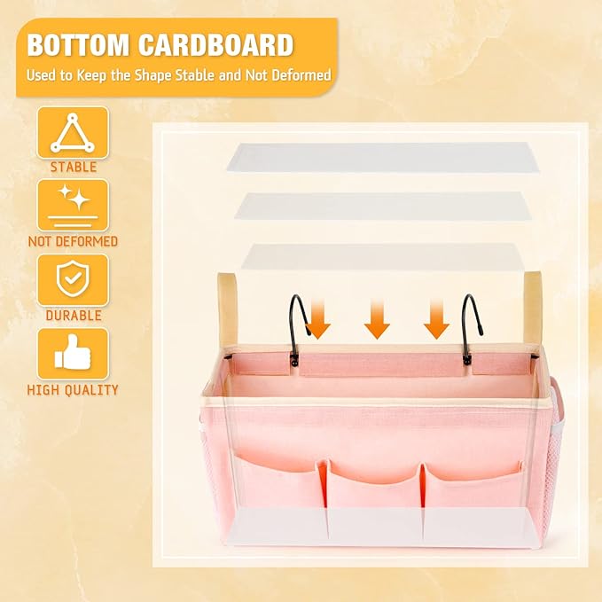 Lilithye Bedside Caddy Bedside Organizer Bedside Storage Caddy with Fixed Straps and Water Bottle Holder for Home College Dorm Bunk Bed Hospital Bed Crib Bed Rails (2pcs Pink)