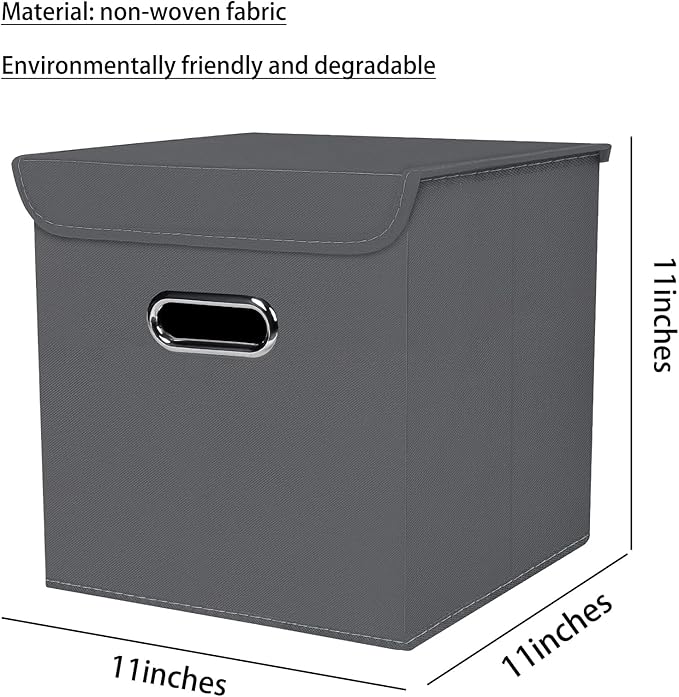 Closet Organizers Fabric Storage Bins With Lids Collapsible Cube Storage Organizer Basket With Handles,Storage Boxes for Clothes Storage,Office,Laundry,Shelves,6 Pack,（Grey