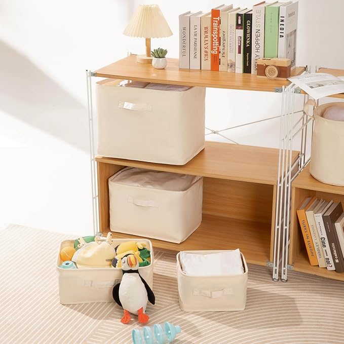 Foldable Storage Bins with Lids Cotton Canvas Rectangular Storage Box Ideal for Organization Lightweight and Durable (14.96 x 12.01 x 12.2)