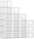SONGMICS Shoe Boxes, Pack of 18 Shoe Storage Organizers, Stackable Clear Plastic Boxes for Closet, Sneakers, 13.7 x 9.9 x 7.4 Inches, Transparent and White ULSP18MWT
