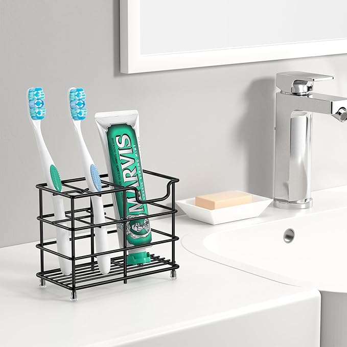 HBlife Toothbrush Holders for Bathroom, 5 Slots Black Stainless Steel Bathroom Accessories Organizer for Small Spaces