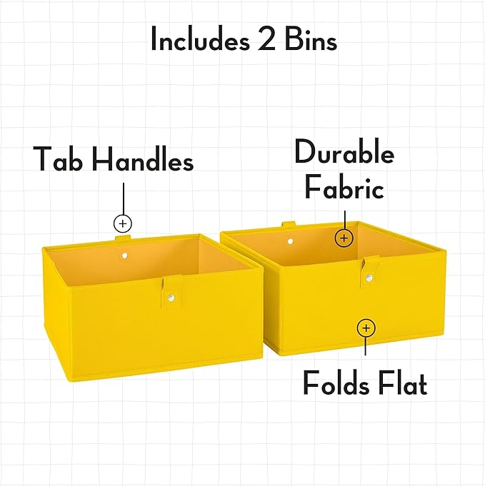 RiverRidge Kids 2pc Folding Storage Bins Set - 10.5” Bin Organizer with Handles - Yellow Closet Organizers & Storage for Toys, Games, Shoes - Foldable Cube Storage Organizer Bins for Playroom, Nursery