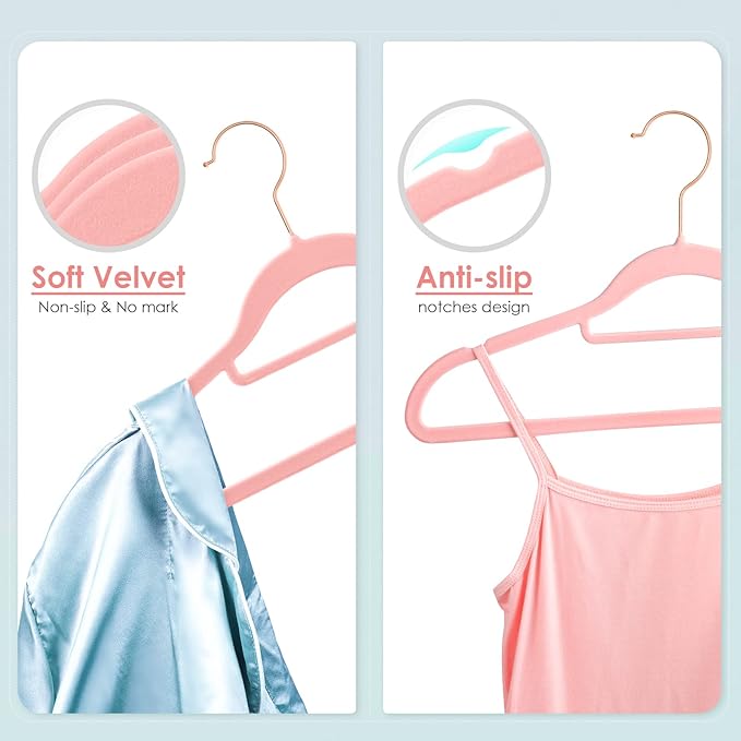 Velvet Hangers Non Slip Felt Hangers, 30 Pack Pink Velvet Clothes Hangers Space Saving Slim with 360 Degree Swivel Hook for Suits Coats, Jackets, Pants, and Dress Clothes