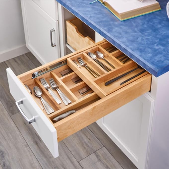 Rev-A-Shelf Two-Tier Kitchen Utensil Drawer Organizer & Pullout Cutlery Tray, Soft-Close Slides, 18" Cabinet Opening, Wood, 4WTCD-21HSC-1