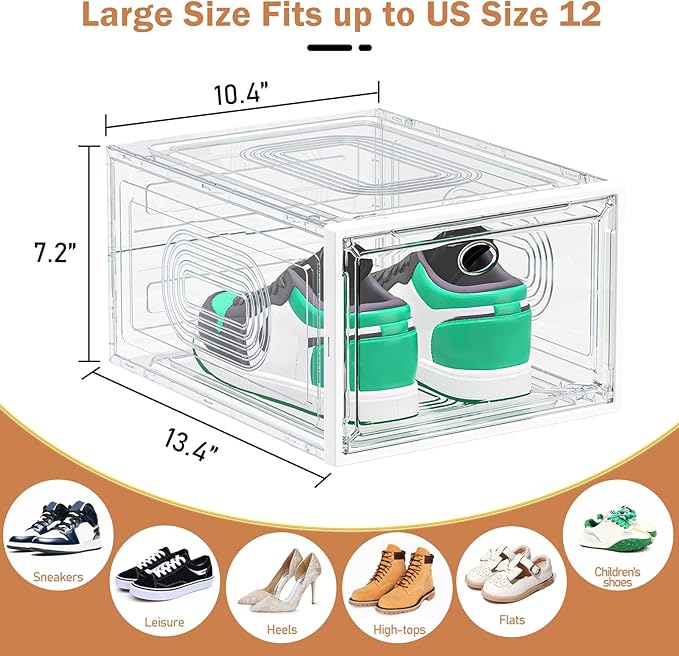 caktraie 10 Pack Thicken Shoe Organizer Stackable,Upgraded Sturdy Shoe Storage Box with Magnetic Door,Shoe Containers For Sneaker Display,Hat Organizer,White