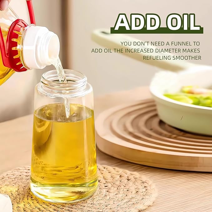 Oil Dispenser for Kitchen, 2 in 1 Olive Oil Sprayer, Olive Oil Dispenser Spray Bottle with Brush, Oil Sprayer for Cooking for Air Fryer, Barbecue, Salad 16oz/470ml (Black)