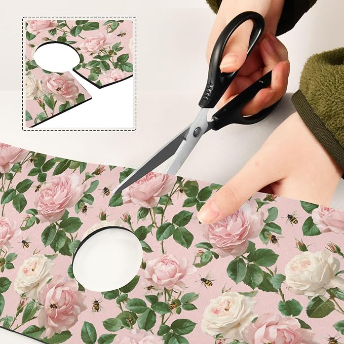 Pastel Pink Rose Bees Grey Butterflies Kitchen Sink Splash Guard Sink Faucet Mat Faucet Handle Drip Catcher Drain Mats for Kitchen Bathroom Countertop Absorbent Di