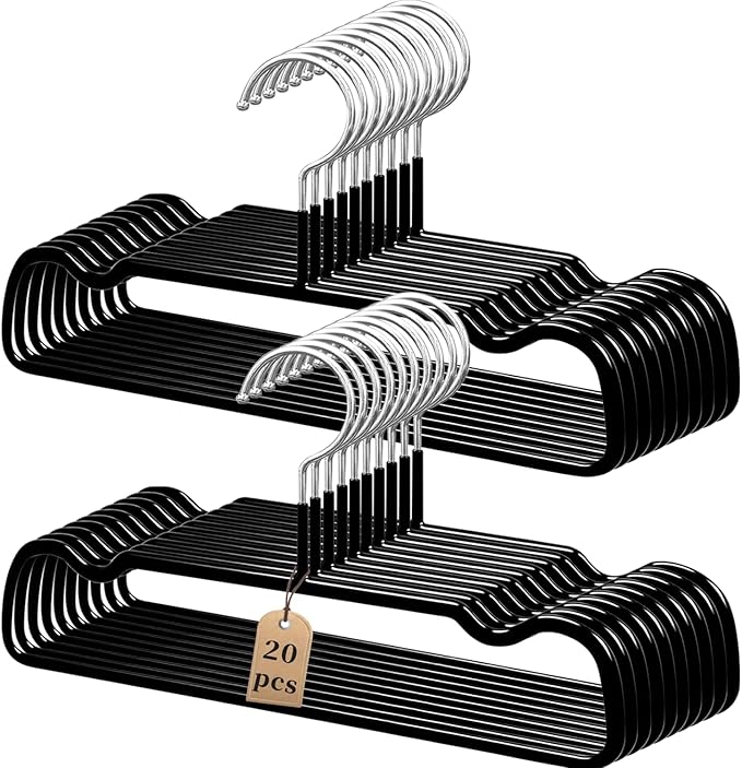 Non-Slip Rubber Pants Hangers,20 Pack Slim Thin Space-Saving Trouser Hanger,Rust-Free Closet Clothes Organizer for Slacks Scarf Ties,13inch