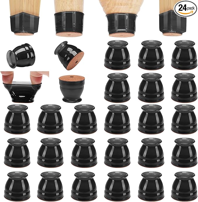 CHUNZEXI 24 Pack Chair Leg Floor Protectors for Hardwood Floors, Silicone Felt Covers Pads Caps, Protect Wood Furniture Feet Floors Noise Reduce and Scratch (Universal Small & Black)