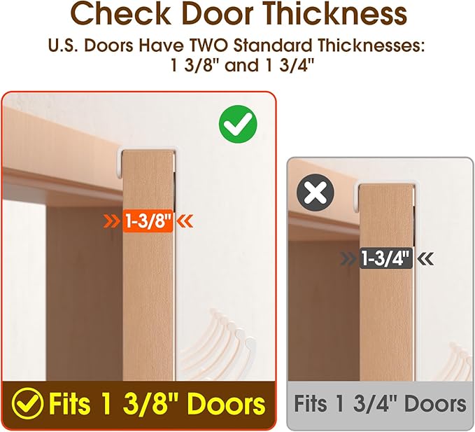CHAUNCEY HOME Over The Door Hooks Hanger with Extended Arms, Fit 1 3/8" Door, Tool-Free Assembly, F7U, Towel Rack Organizer Holder - Glossy White