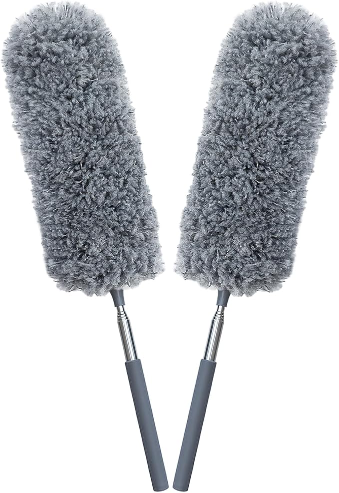2 Pack Mini Microfiber Feather Duster for Cleaning, with Extendable Pole, Hand Washable Dusters, Cleaning Tools for Office, Car, Window, Furniture